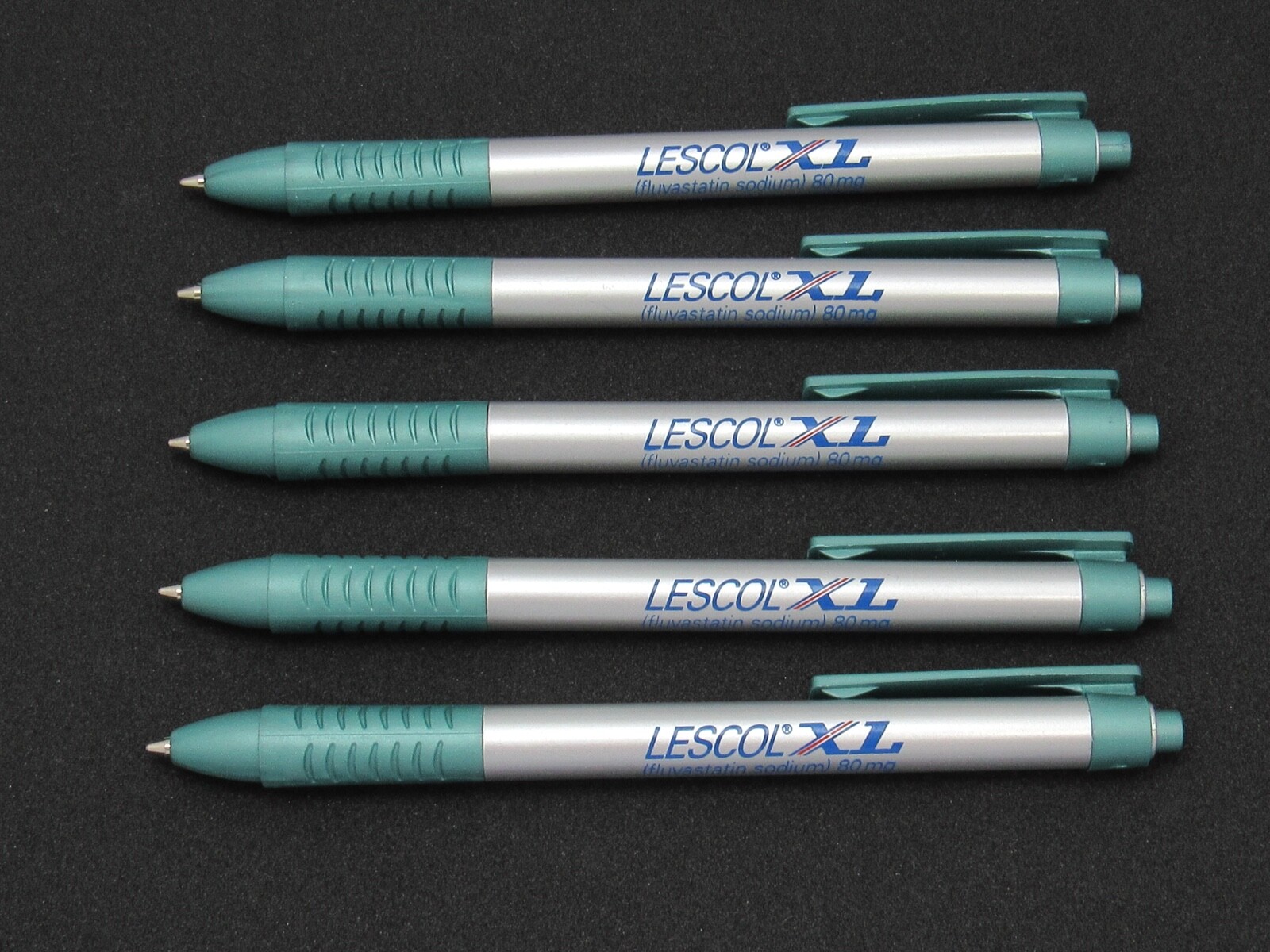 Silver & Green Lescol PENS Drug Rep Pharmaceutical Promo Advertising Lot of 5