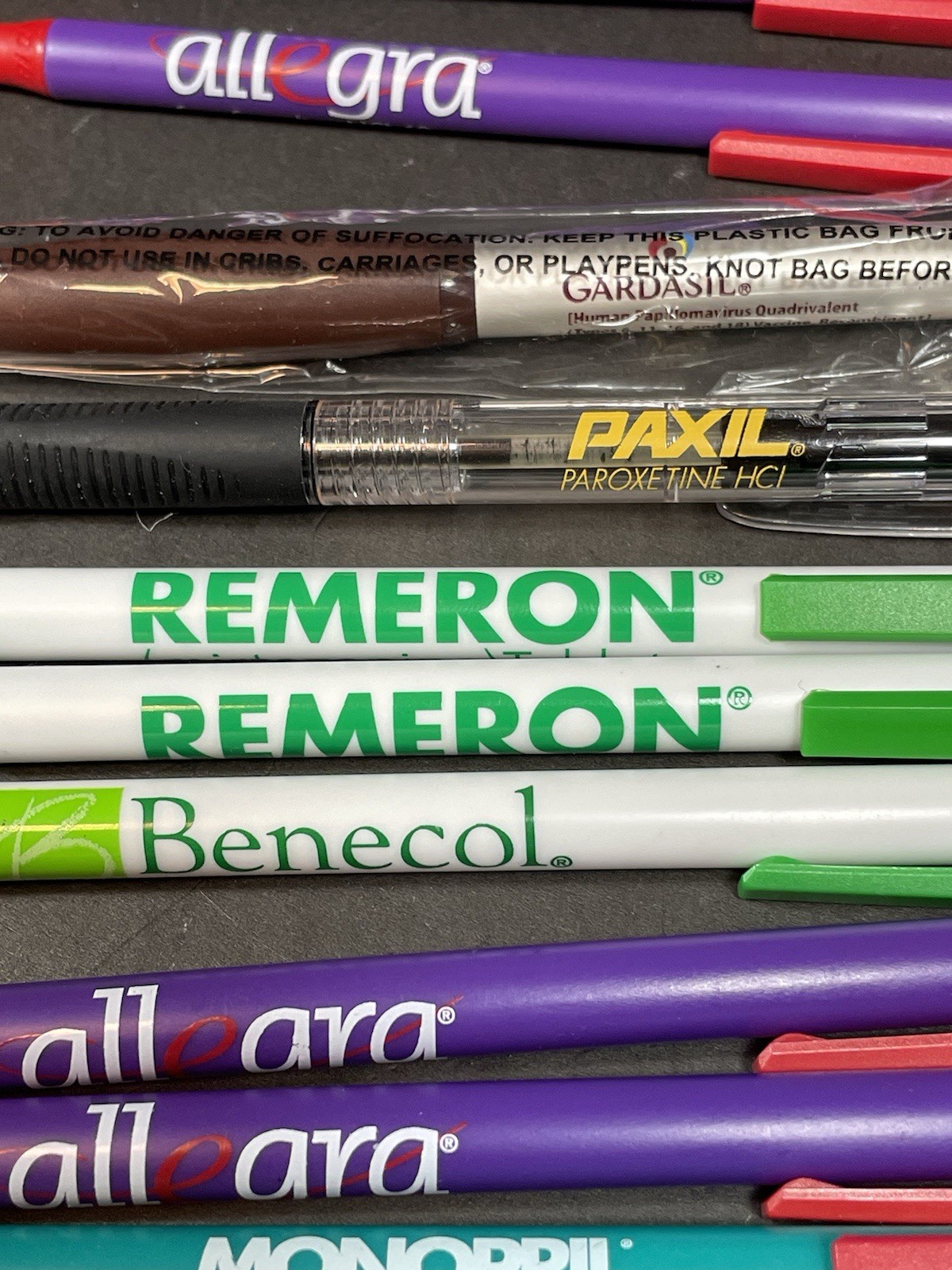 Pharma Drug Rep Writing Pen Allegra Gardasil Paxil Remeron Monopril Lot Of 11
