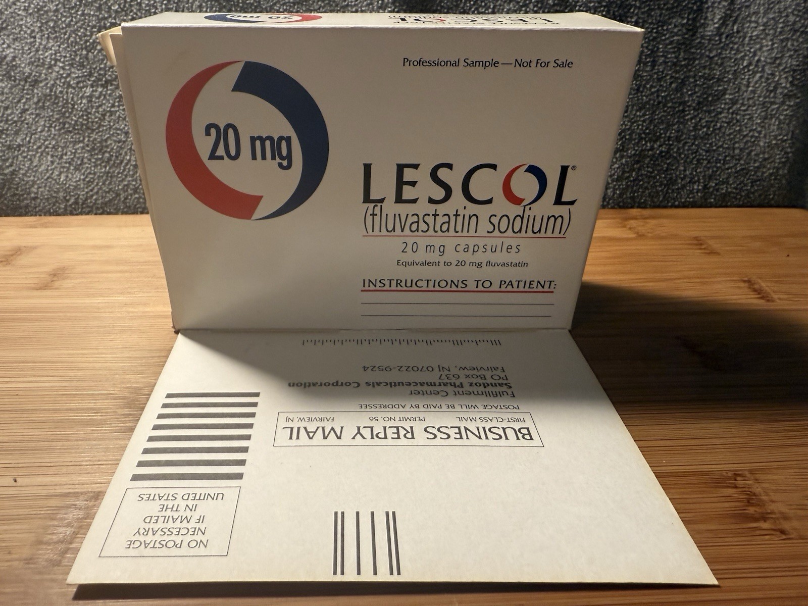Original LESCOL 20 mg prescription EMPTY BOX ONLY by Sandoz – Pharma /Ephemera