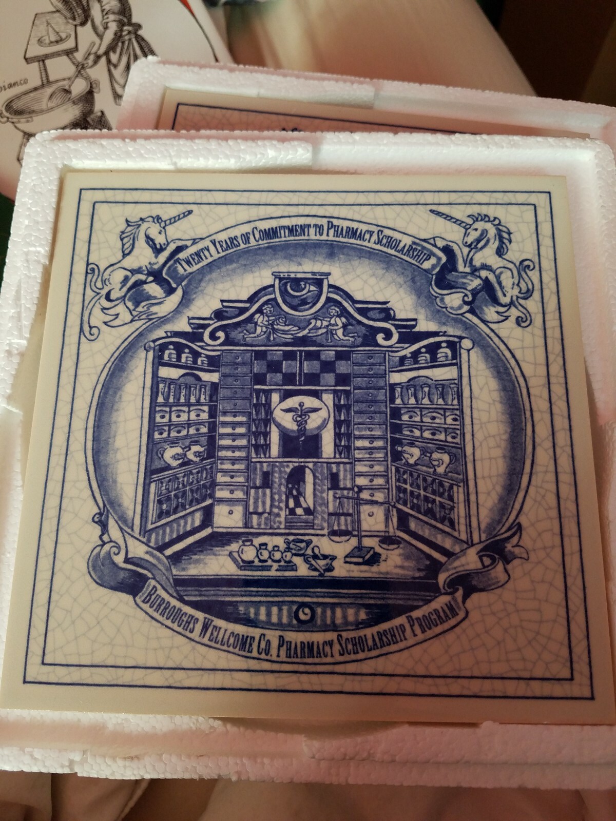 BURROUGHS WELLCOME Pharmacy Pill Tile Handmade DELFT Apothecary #9