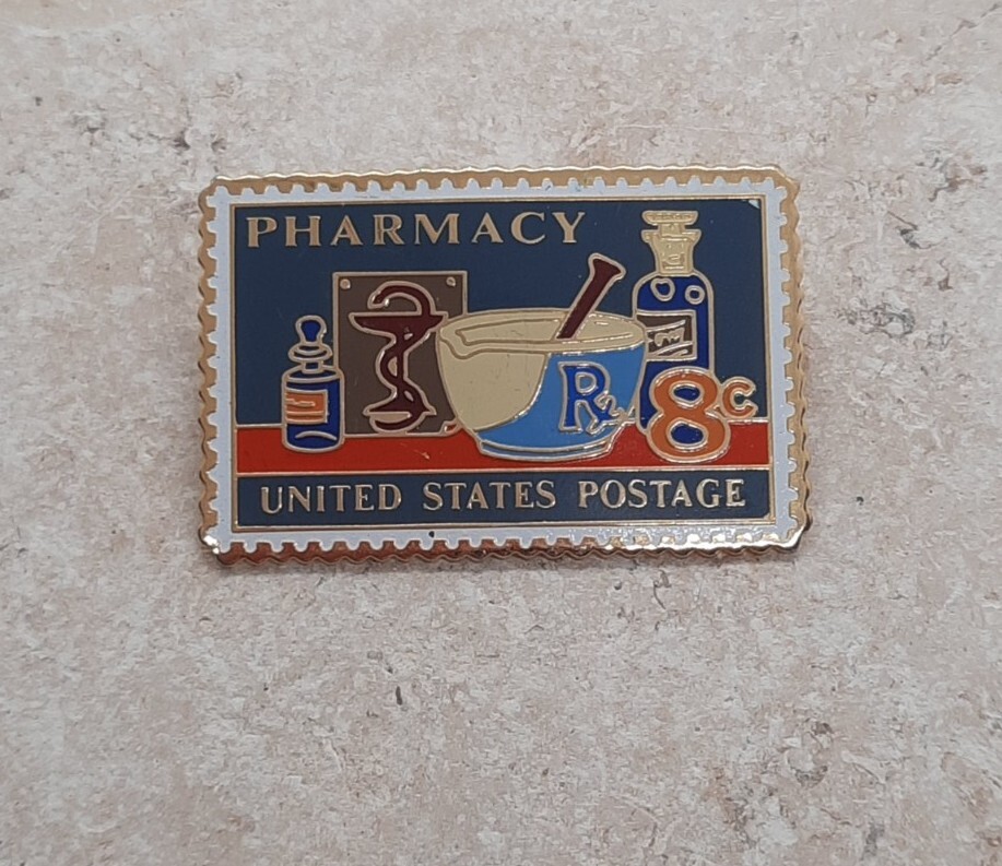 Vintage Pharmacy United States Postage 8 Cent Stamp Pin
