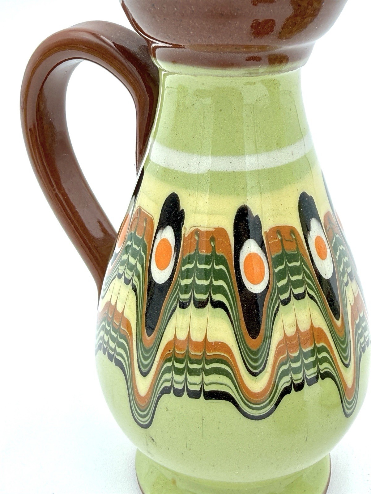 Vintage Bulgarian Peacock eye Dripware Pottery 5-Piece Condiment Set