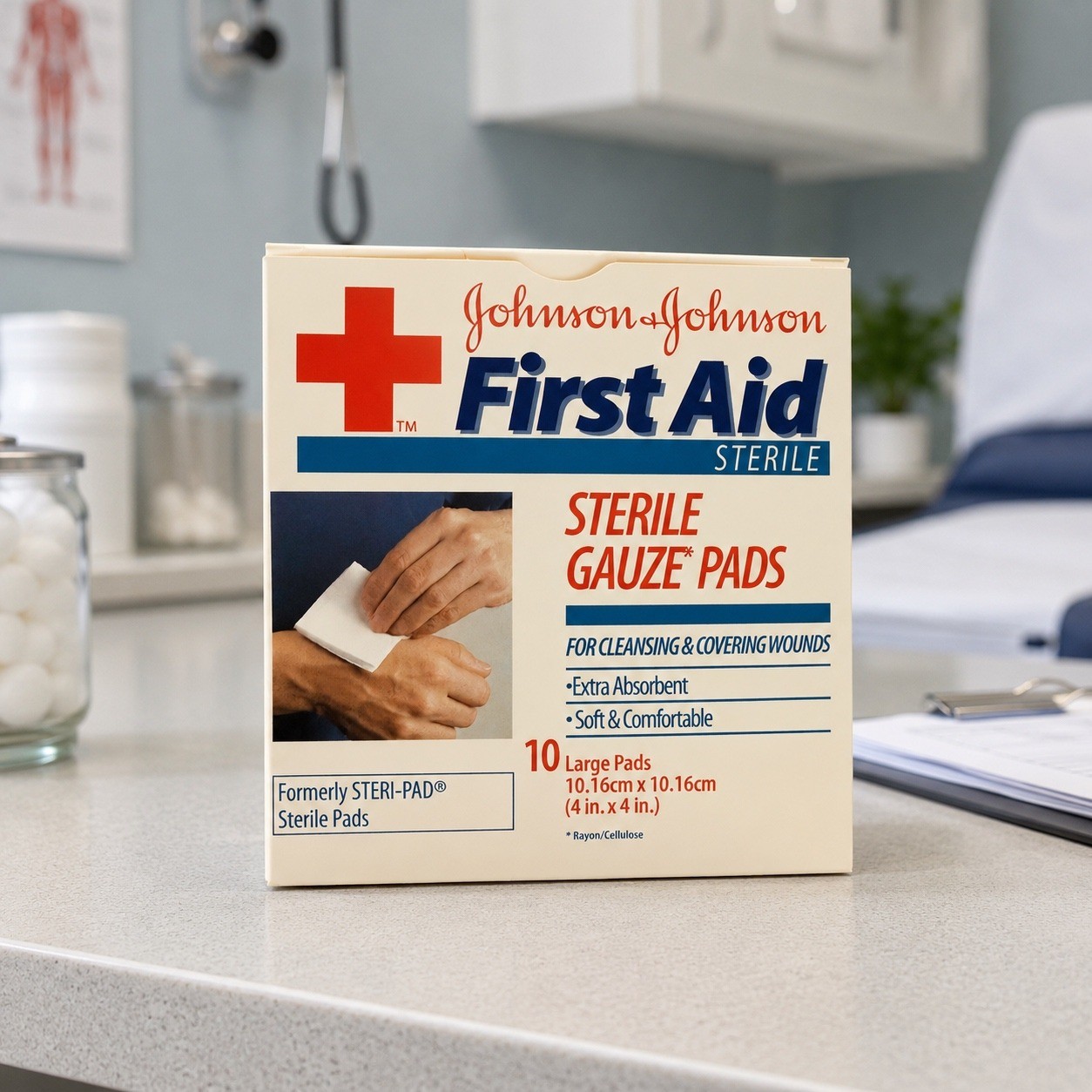 Vintage Johnson Johnson First Aid Gauze Pads 4×4 Box 9 Steri-Pad Medical Prop