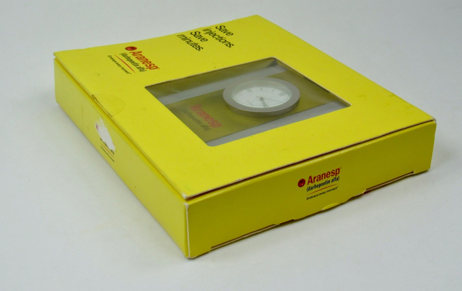 Rare Aranesp Desk Clock Drug Rep Pharmaceutical Promo In Original Box w/ Inserts