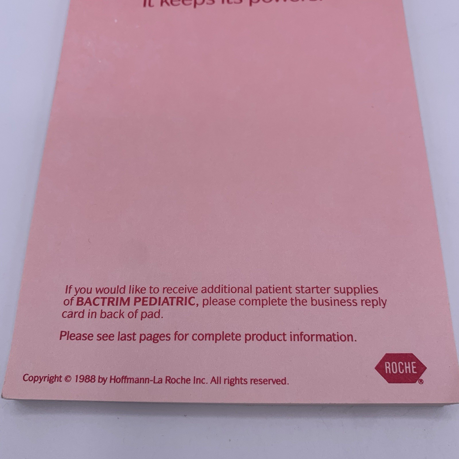 Bactrim Pediatric Roche Note Pads Pharmaceutical Drug Rep Promo Vtg 1988 Cherry