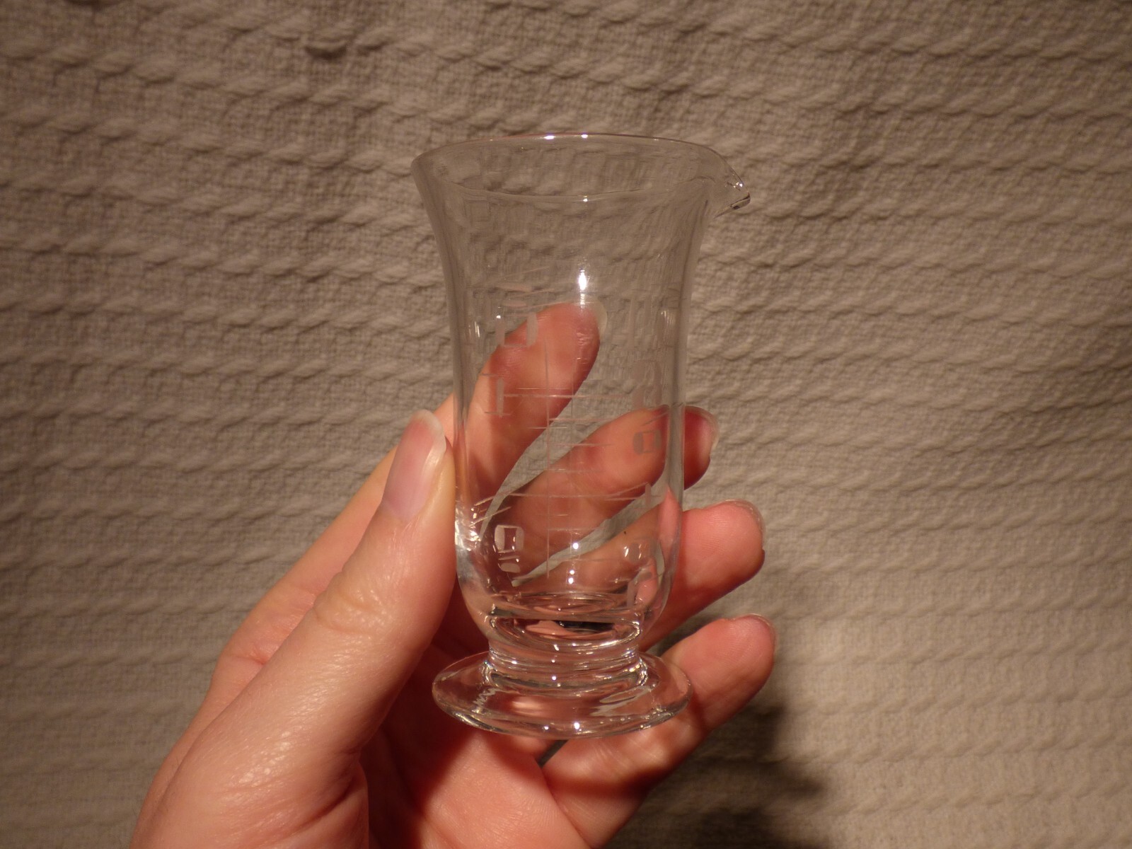 Antique Engraved Glass Medical / Scientific Measuring Jug Flask