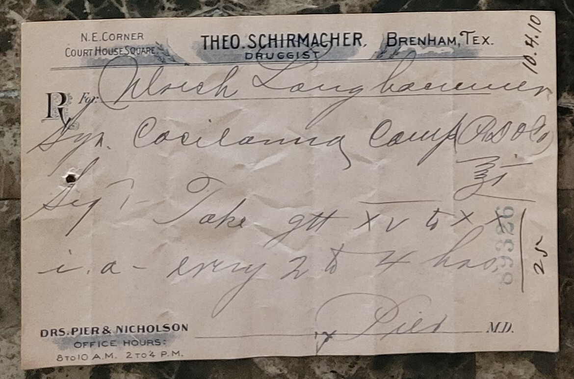 File box & 70 antique prescriptions (1910) – Codeine, Poisons, Equine