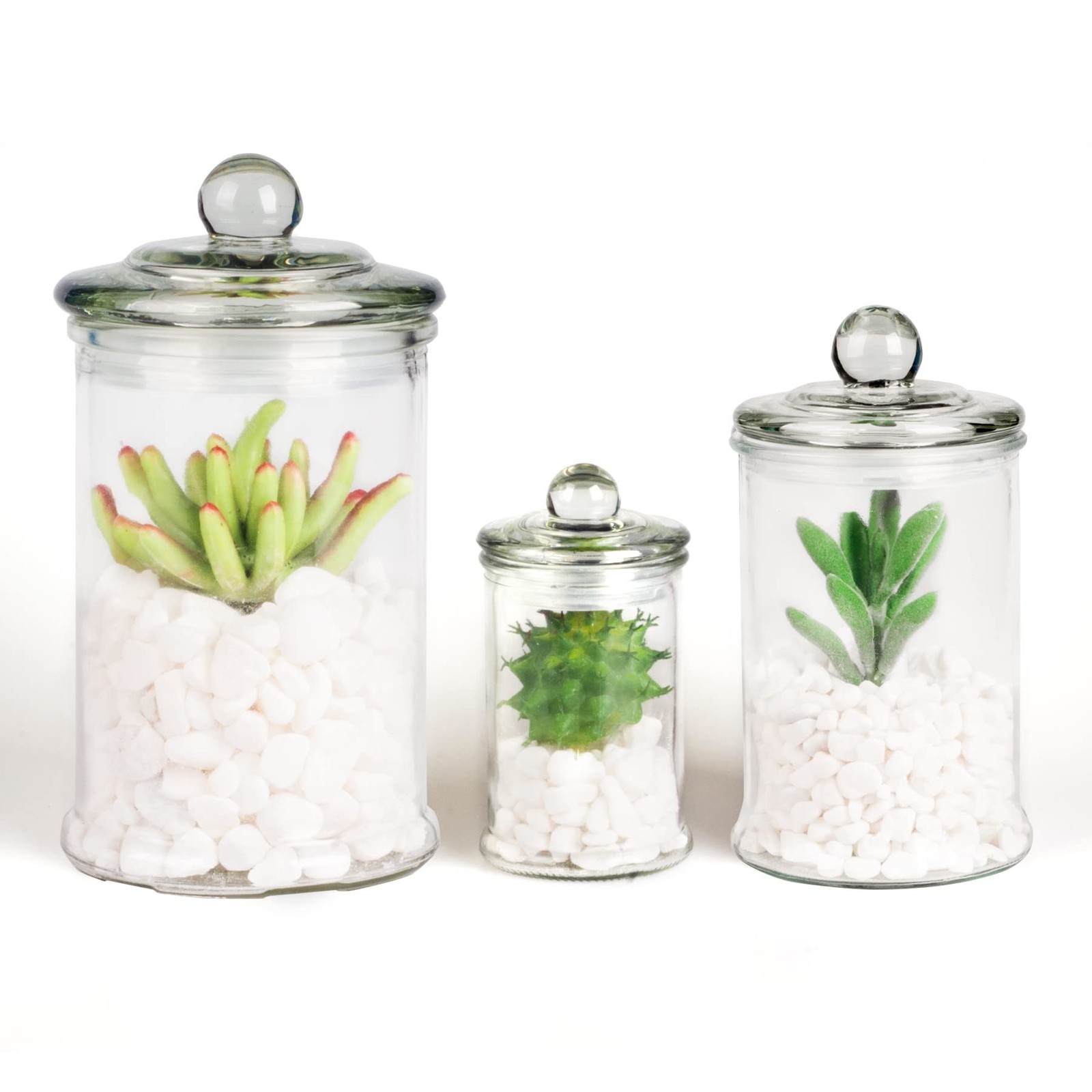 Mini Glass Apothecary Jars, Bathroom Storage Organizer Canisters for Cotton S…