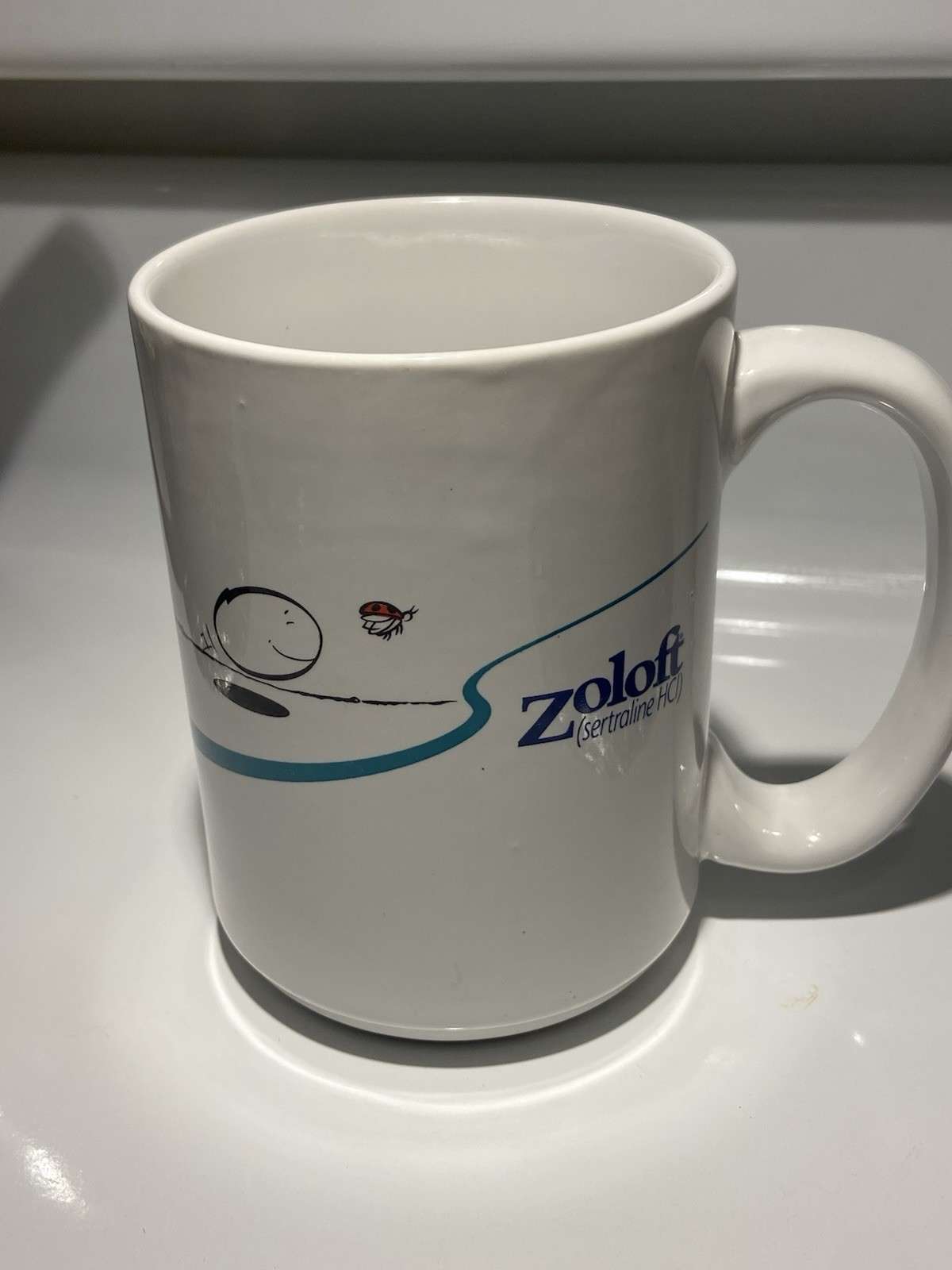 Pfizer Zoloft Coffee Mug Cup White Blue Pharmaceutical Promo Rep Advertising VTG
