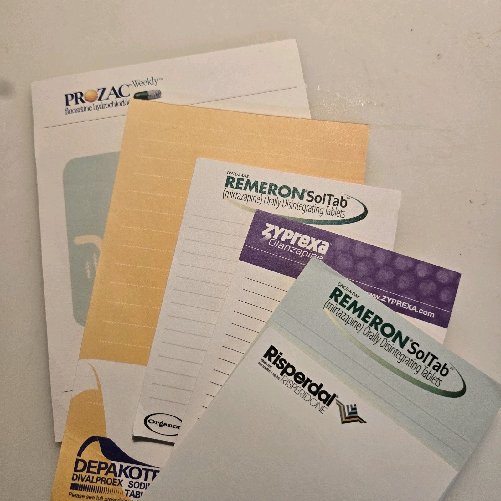 Drug Rep Pharma Lot of 6 Note Pads Prozac Zyprexa Remeron Risperadal Depakote
