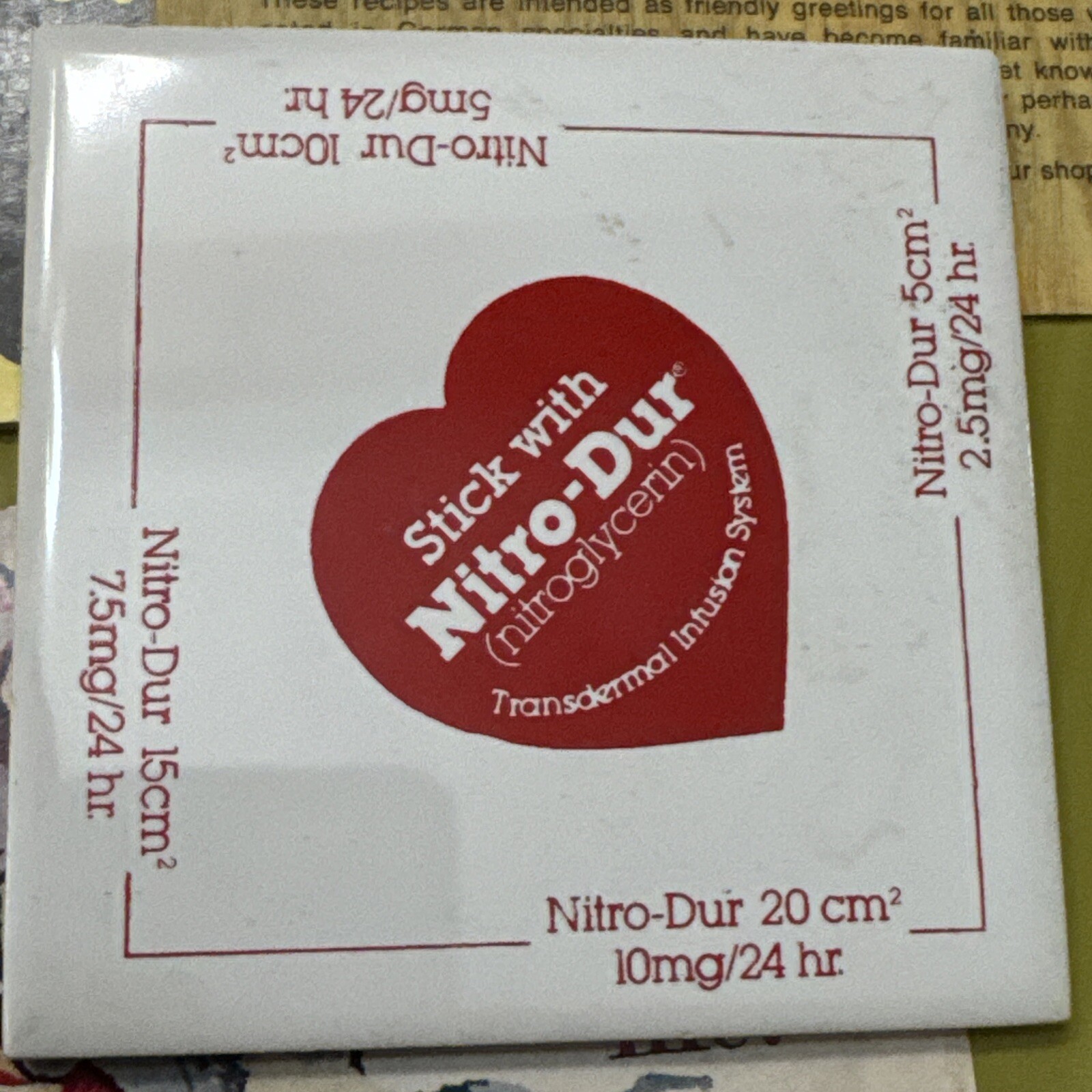 Nitro-Dur Nitroglycerin Pharmaceutical Drug Rep Ceramic Coaster Vintage
