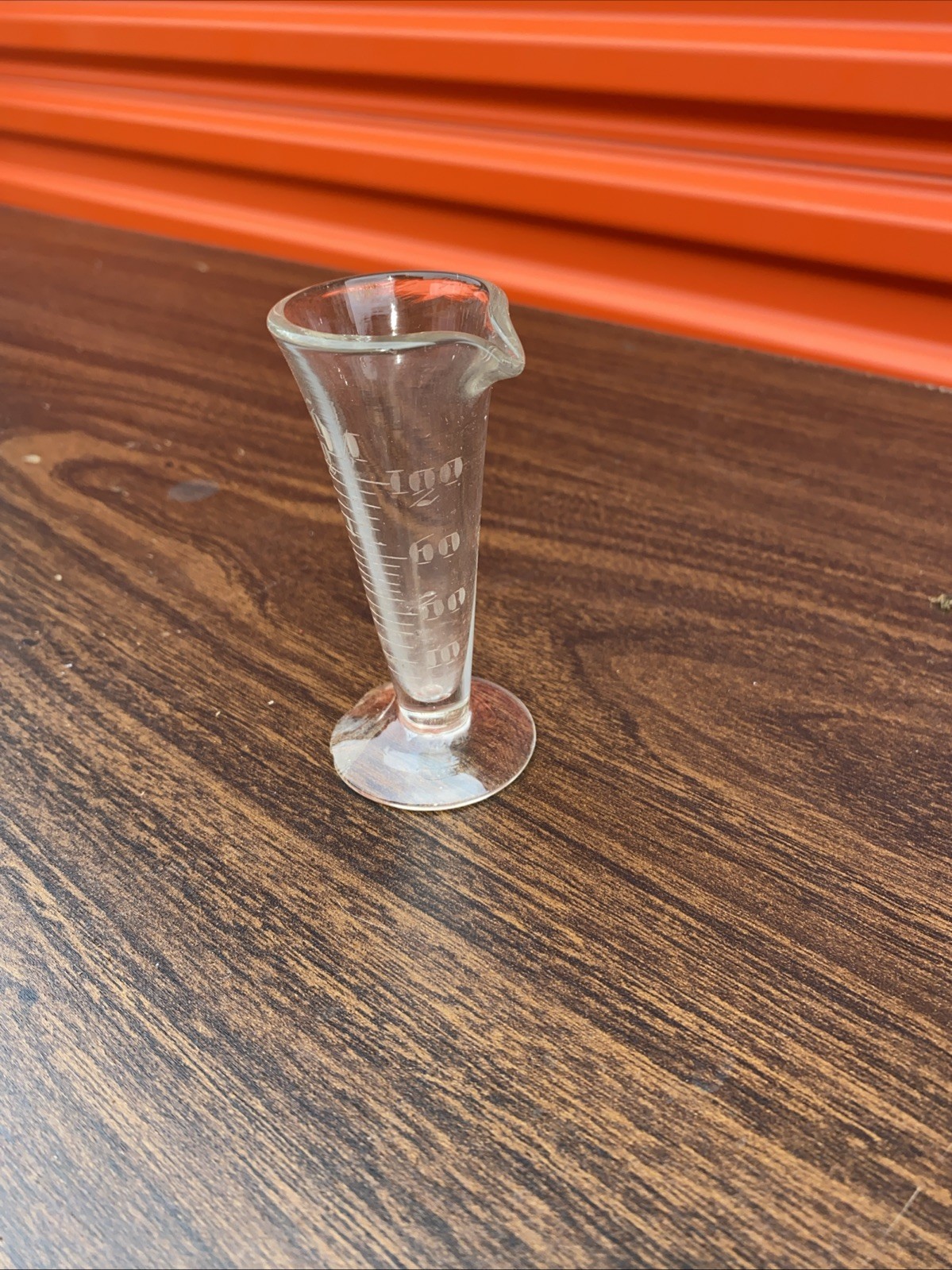 Victorian Glass Apothecary Measuring Beaker with Etched Markings Glass Spoon