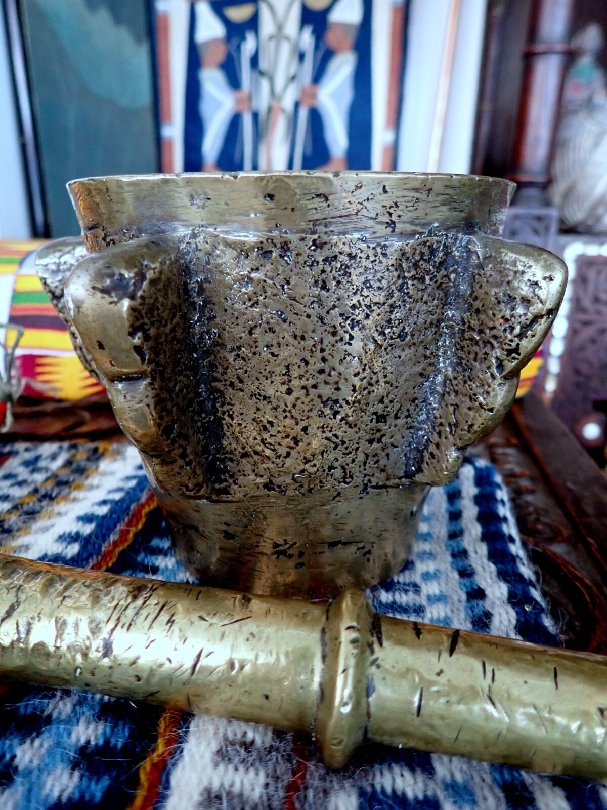 Brass Pestle Mortar Morocco Tuareg Spain Antique 19th Century Cast Brass