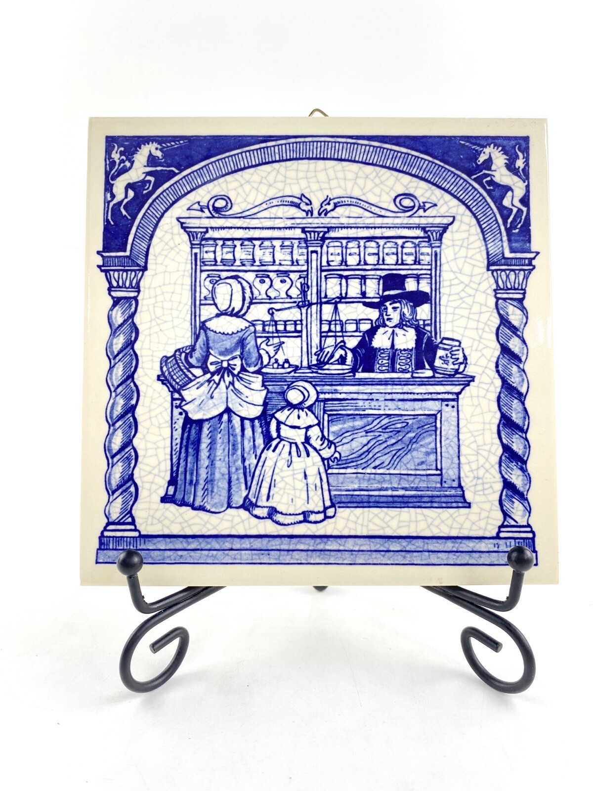 1988 Vintage Blue Delft Holland Handmade Ceramic Tile BW-1051 Burroughs Wellcome