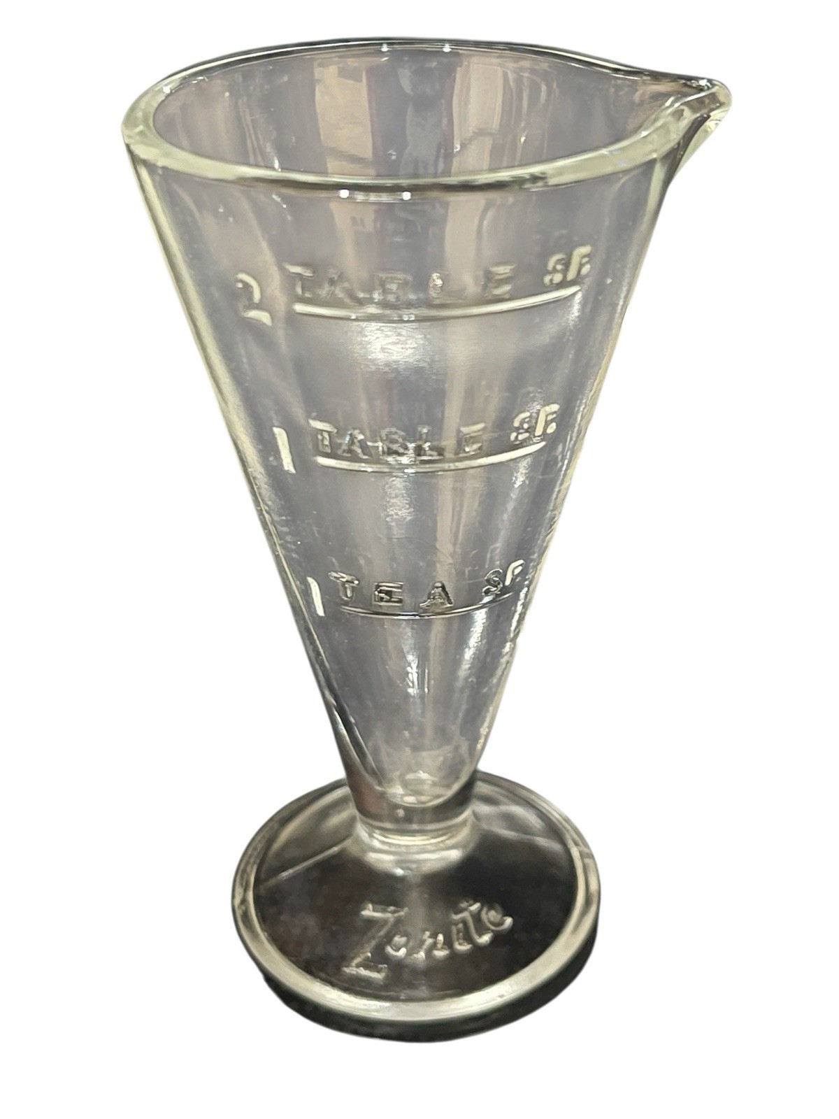 Vintage GLASS ZONITE 2 TABLESPOON APOTHECARY MEASURING BEAKER W/ SPOUT 3 1/2″