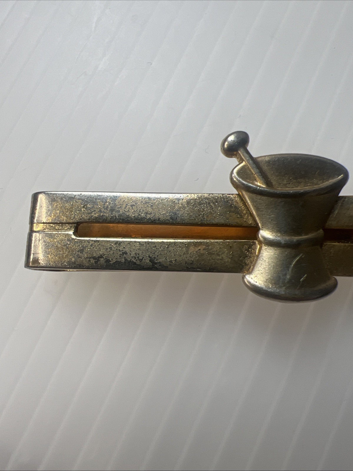 Pharmacy Apothecary Mortar & Pestel Tie Clip Tie Bar Vintage Gold Tone Anson
