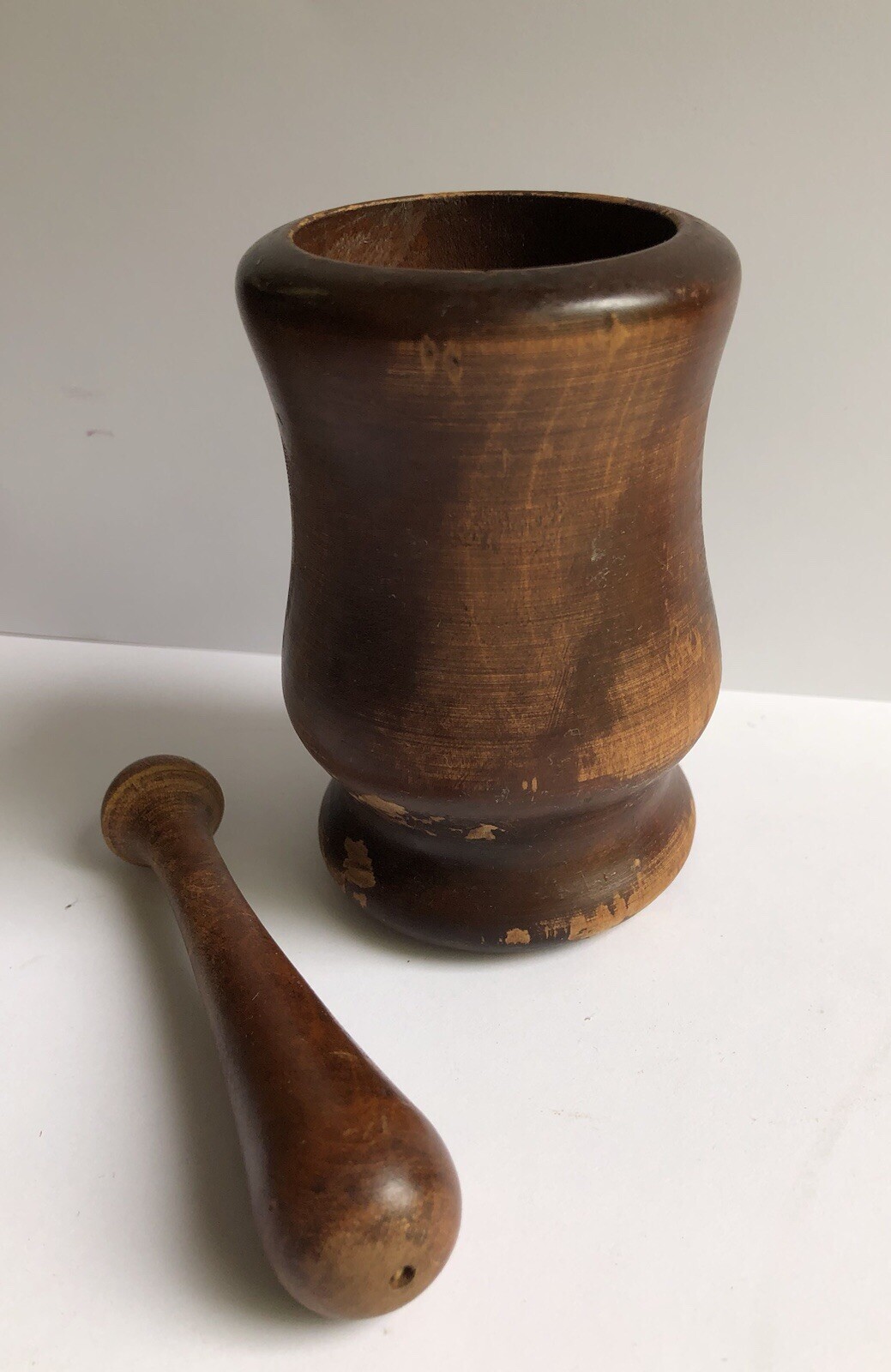 Small Mortar & Pestle 4″ Turned Wood Apothecary Pharmacist Grinder Crusher