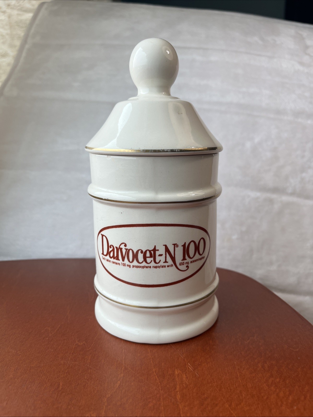 Vintage Darvocet-N 100 Porcelain 7” Apothecary Jar Pharmaceutical Darvon 65