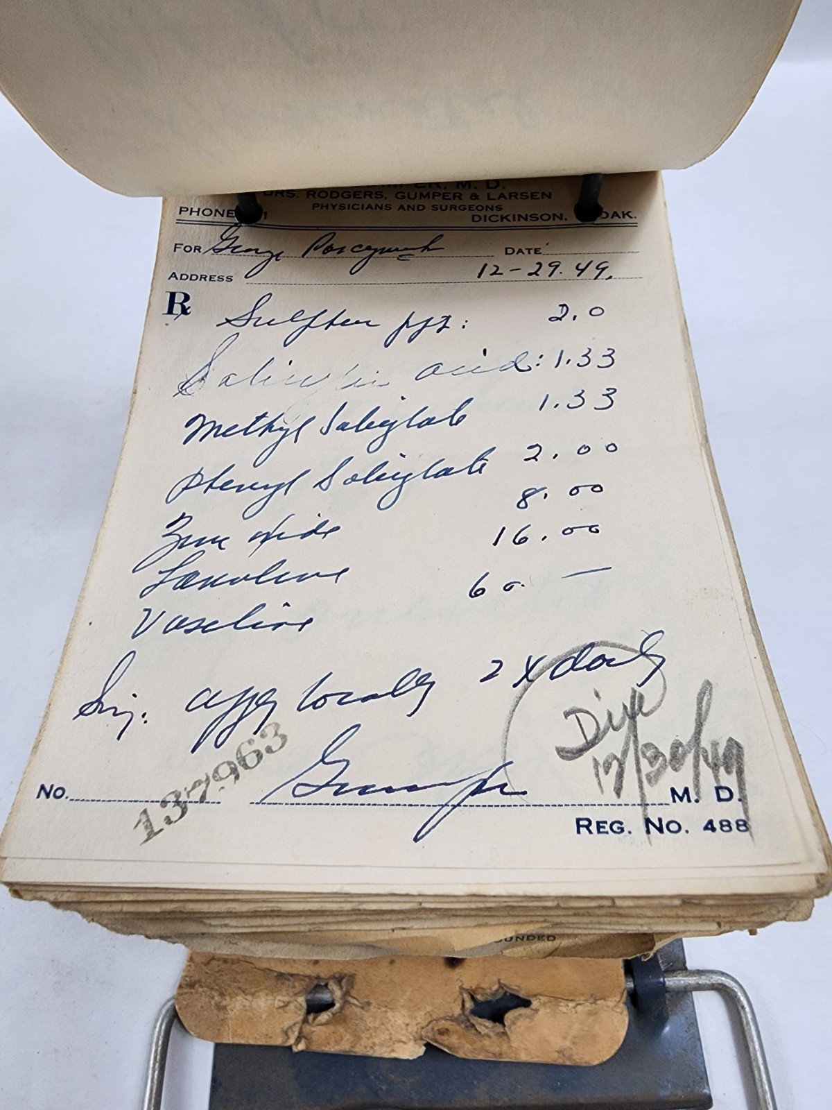 Prescription Atlas Rx Pad Paper Apothecary Druggist Pharmacy Medicine 1949
