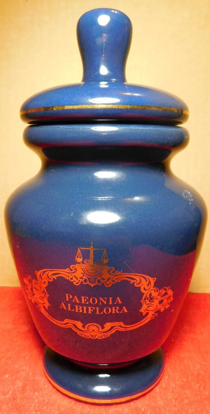 C/J~Apothecary Jar Eli Lilly “Paeonia Albiflora” Pharmaceutical 4-58 Blue Empty