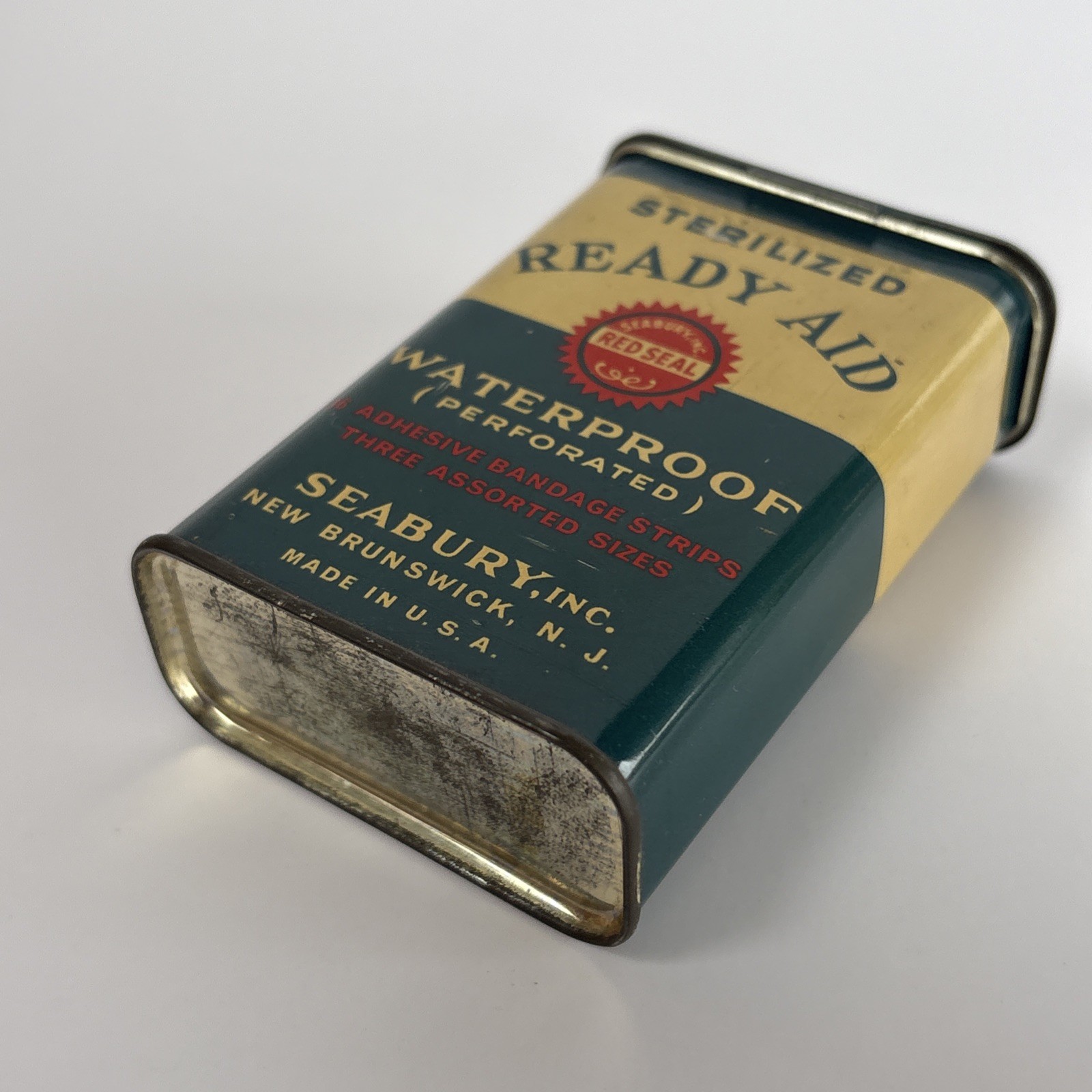 vintage tin Ready Aid Waterproof Bandages Seabury – Empty