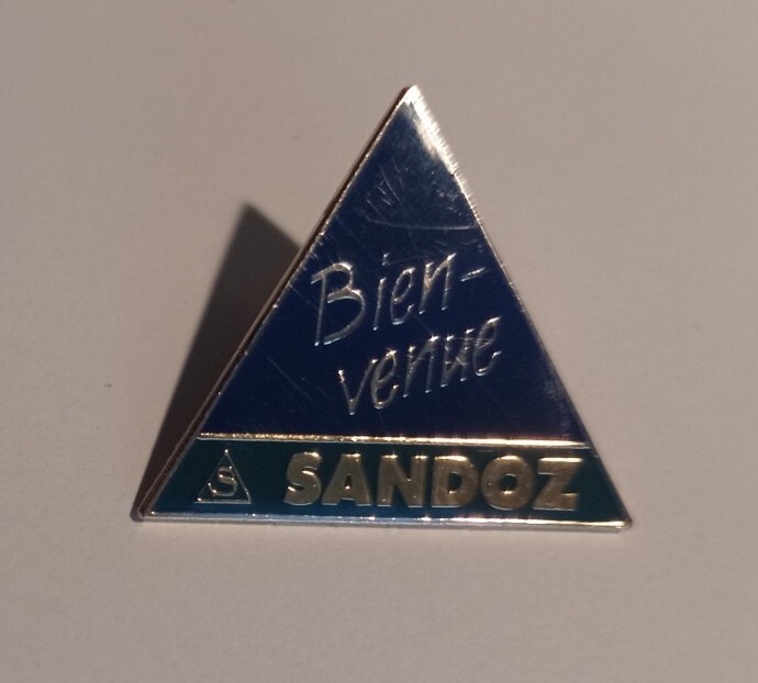 SANDOZ Pharmaceutical Bienvenne Welcome pin badge LSD Albert Hofmann rare
