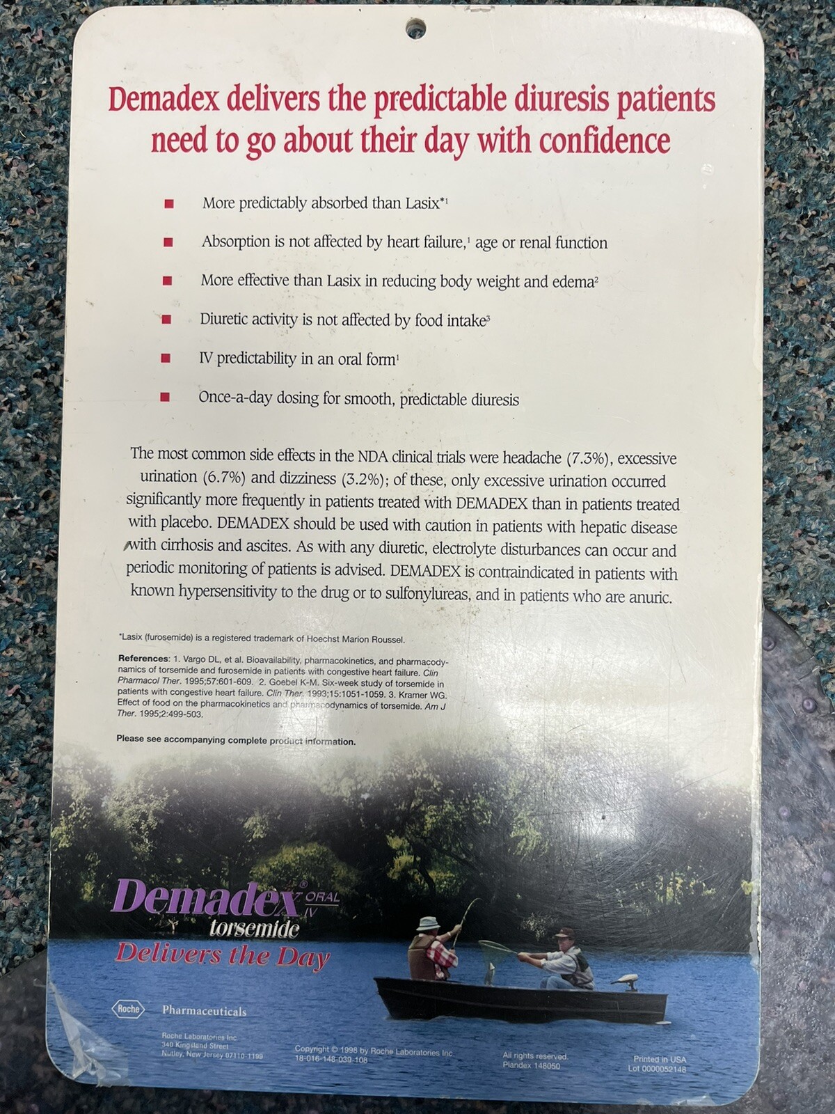 Vintage Pharmaceutical Promotional Advertising Clipboard 1998 Roche Demadex