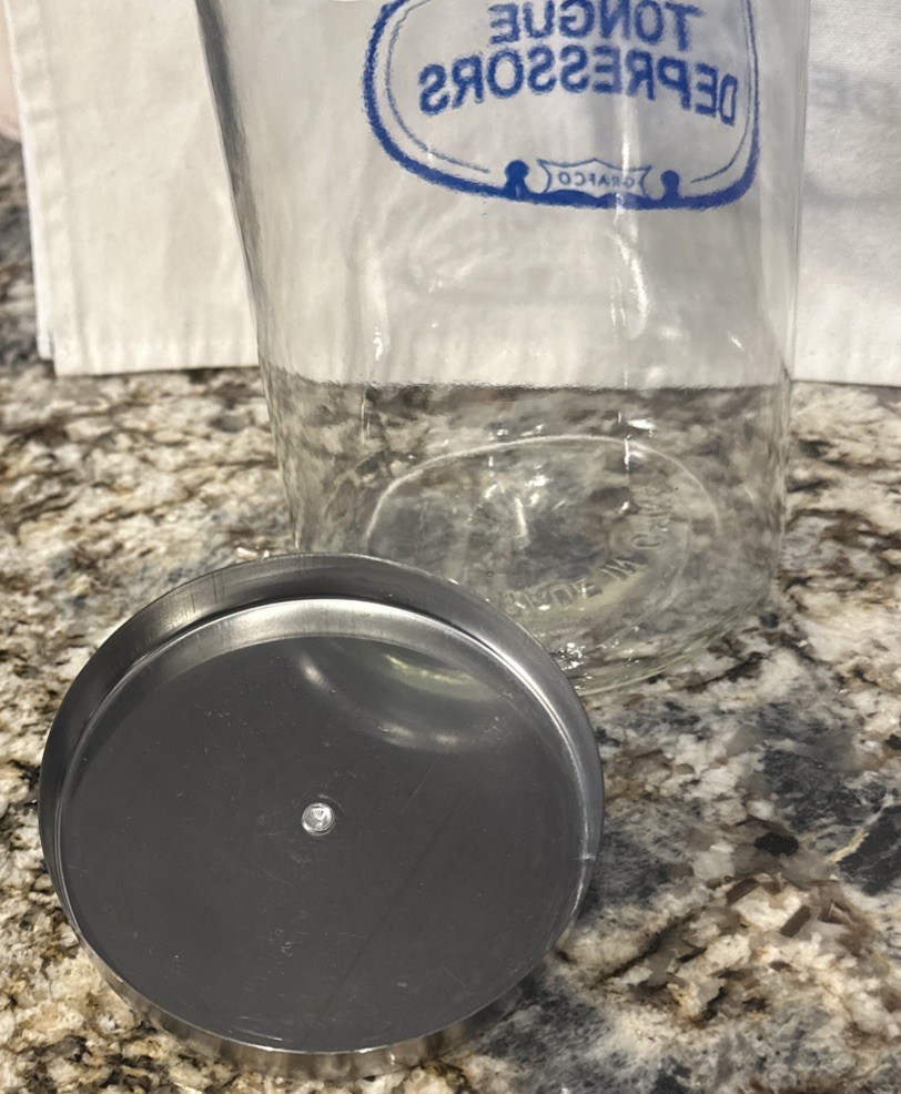 Grafco Medical Apothecary Glass Jar Stainless Lid Blue Letters Tongue Depressors