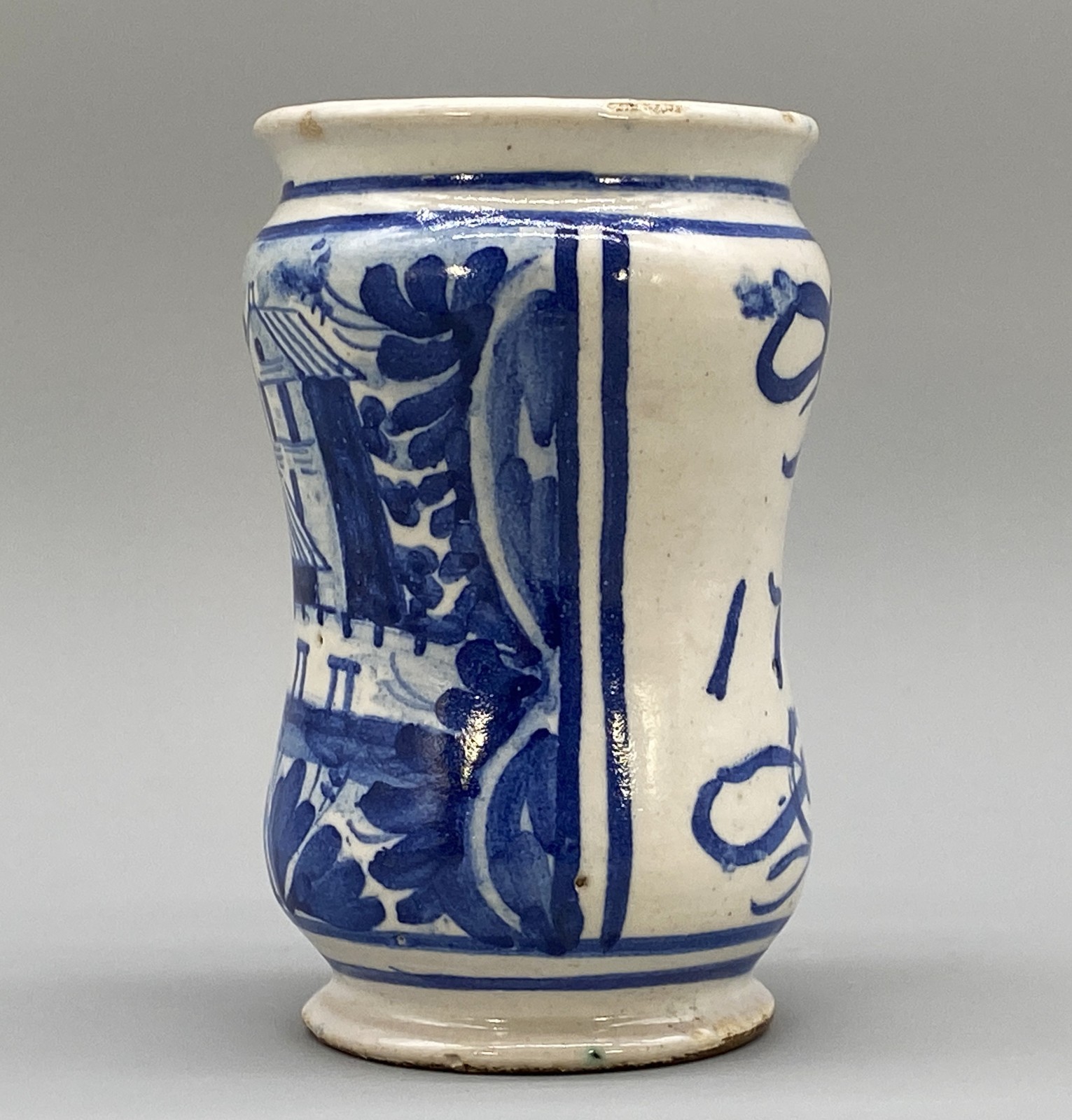 c. 1709 South Italian ‘Naples’ Majolica Blue & White Albarello Drug Pharmacy Jar