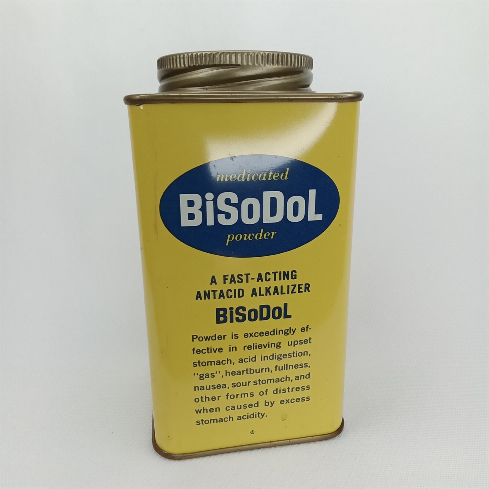 Vintage 1950s BiSoDol Antacid Metal Advertising Tin New York NY