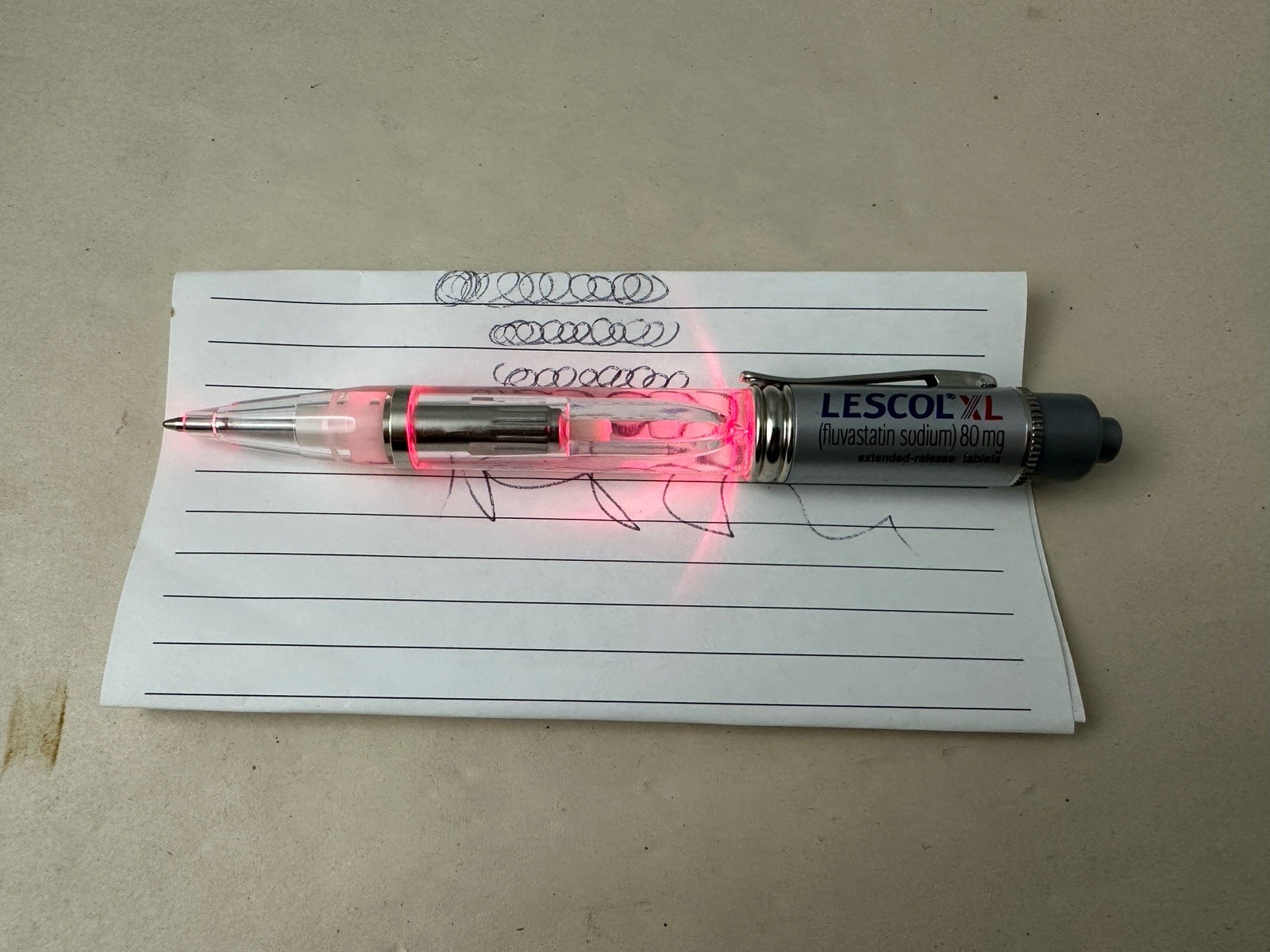 Rare Lescol XL Red Light-Up PEN Drug Rep Pharmaceutical Promotional Advertising
