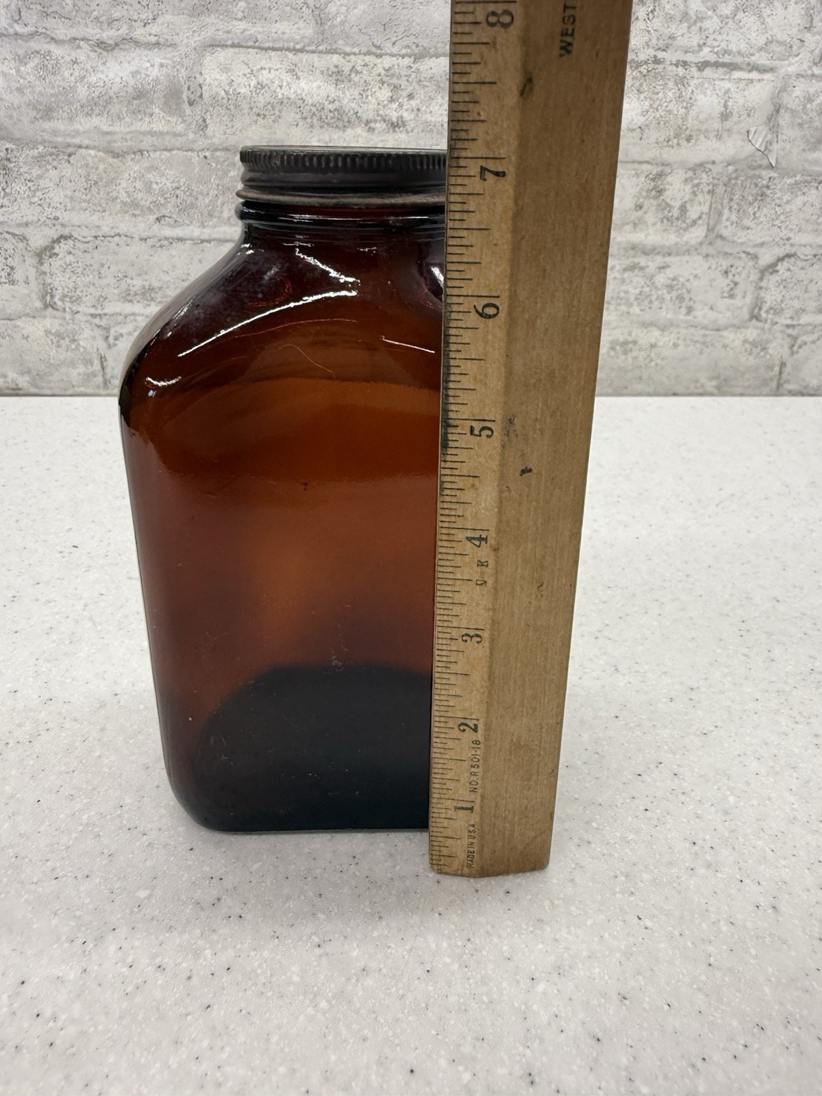 Vintage Amber Glass Jar Apothecary Old Pharmacy Medical With Lid
