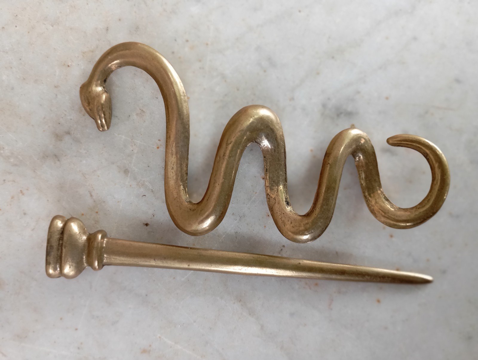 Vintage Brass Rod of Asclepius Medicine Symbol Serpent Snake Two Parts Removable