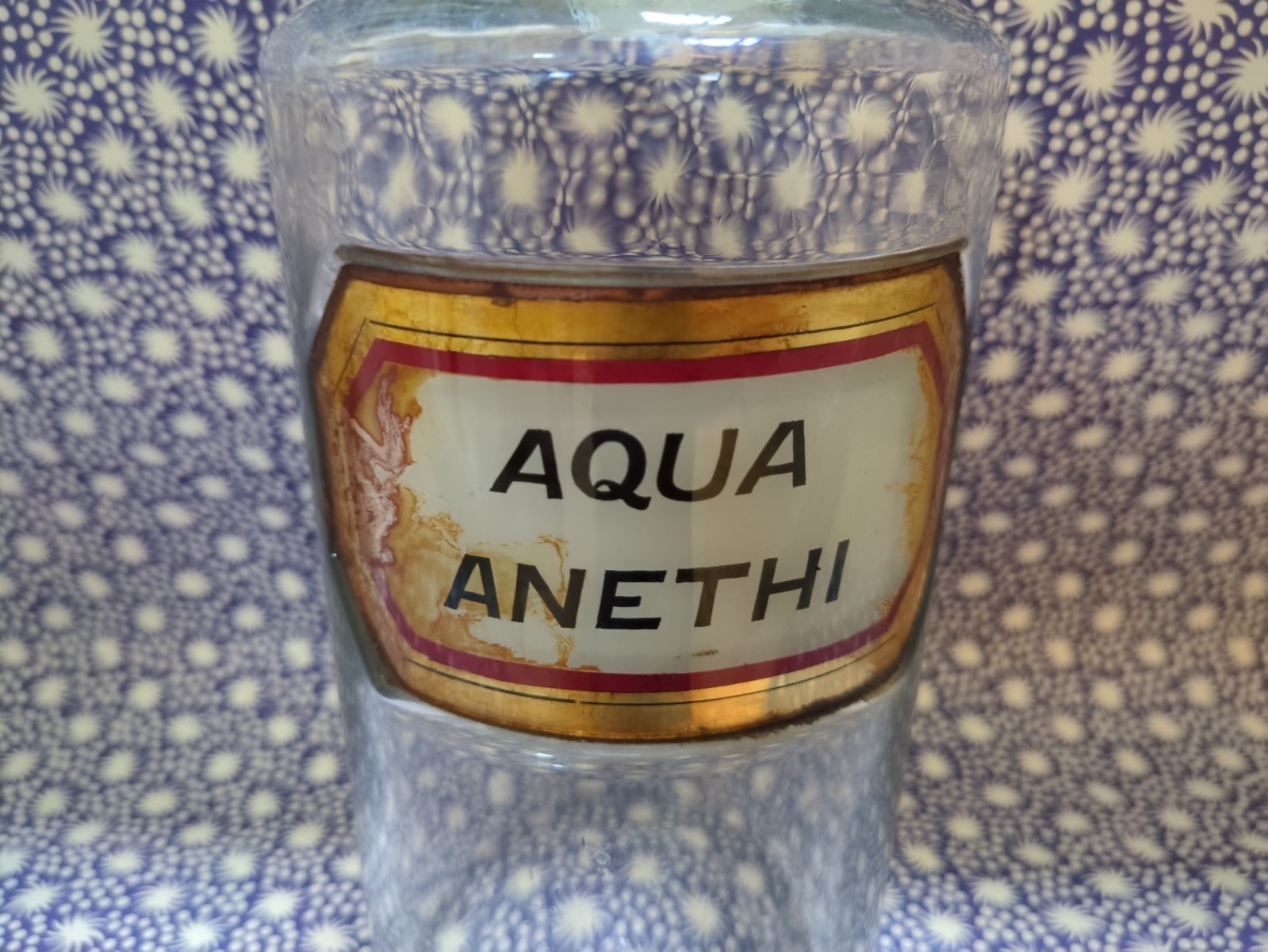 Antique Apothecary / Pharmacy Gold Label Large Glass Bottle AQUA ANETHI