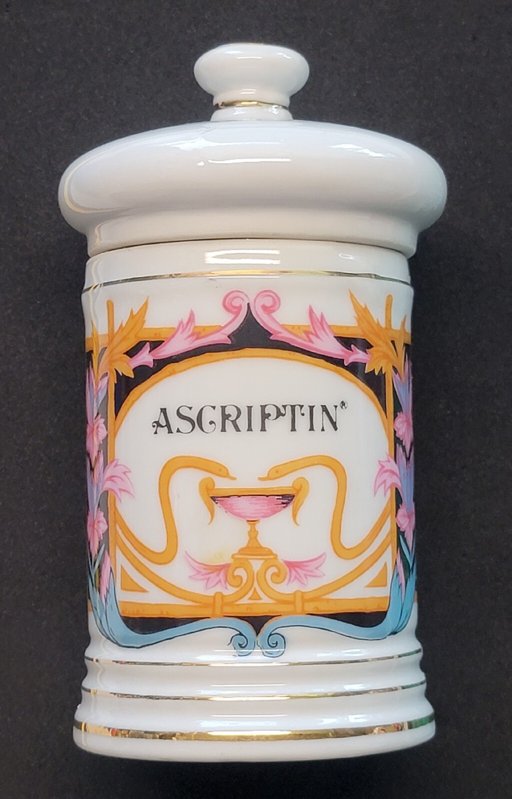 Vtg Porcelain Medicine Pharmacy APOTHECARY Jar with Lid Ascriptin