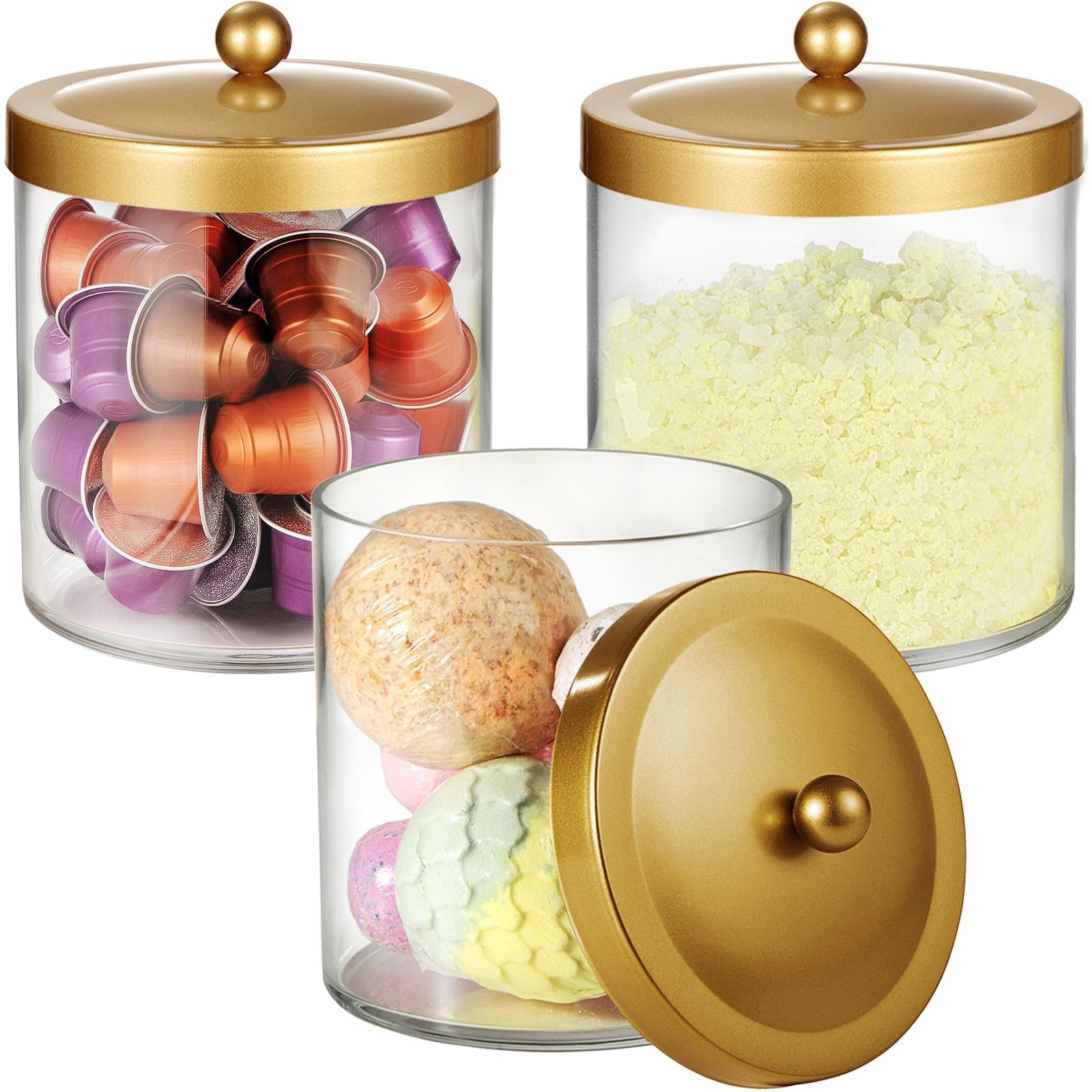 SheeChung 3 Pack 50 Ounce Large Clear Apothecary Jar with Gold Rust-Proof Lid…