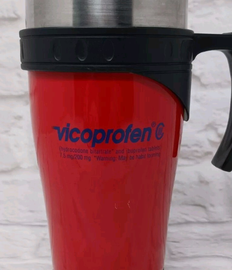 Vicoprofen Travel Stainless Steel Coffee Mug Prescription Drug Promotion RARE