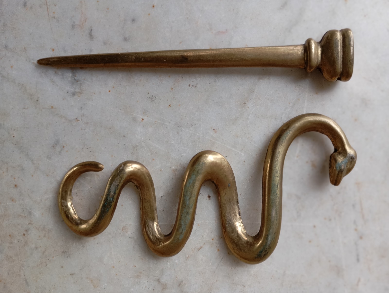 Vintage Brass Rod of Asclepius Medicine Symbol Serpent Snake Two Parts Removable