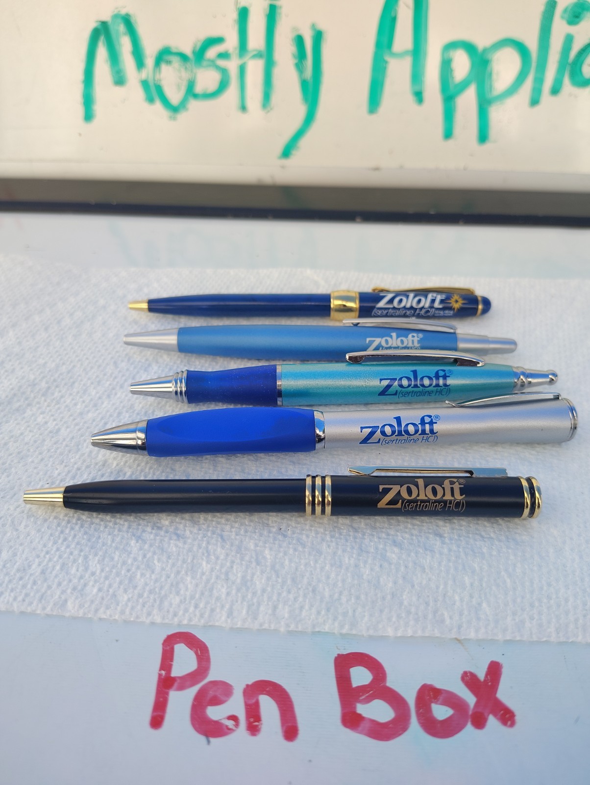 Zoloft Pens 5 Various Pfizer Metal Pharma Drug Rep Pens Swag Prop Advertising