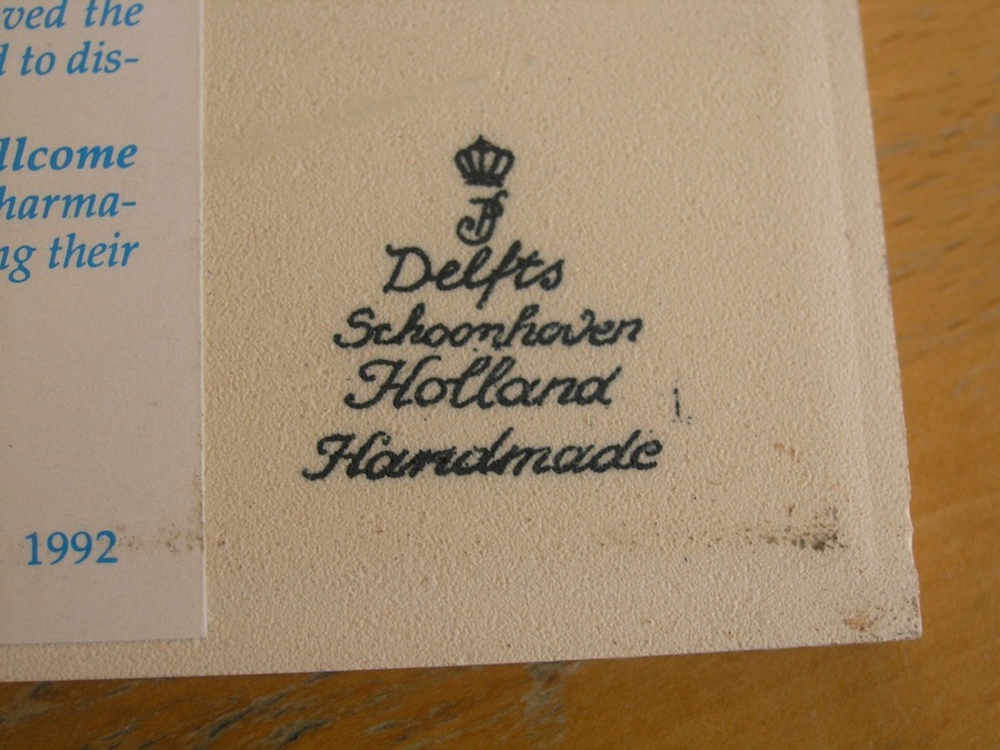 Vintage Blue Delfts Burroughs Wellcome Co Pharmacy Hanging Tile Scholarship 1992
