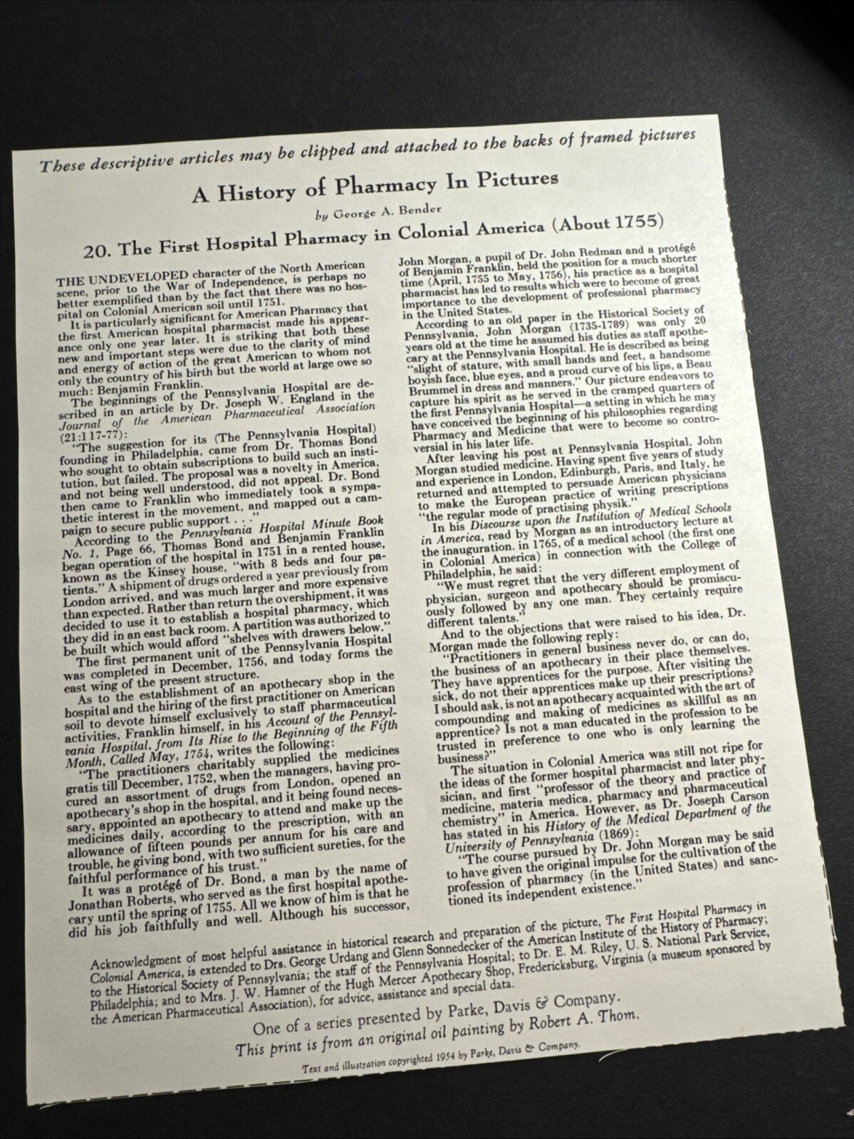 A HISTORY OF PHARMACY IN PICTURES 1954 PRINT#20 Great Gift For Doctor 22″×18″