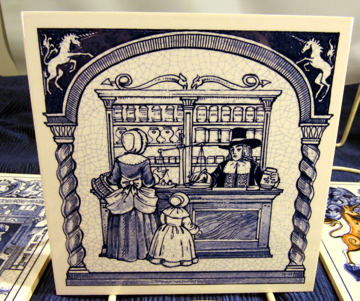 12 DELFT HAND PAINTED BURROUGHS & WELLCOME CO BLUE AND WHITE PLAQUES (EZS004602)