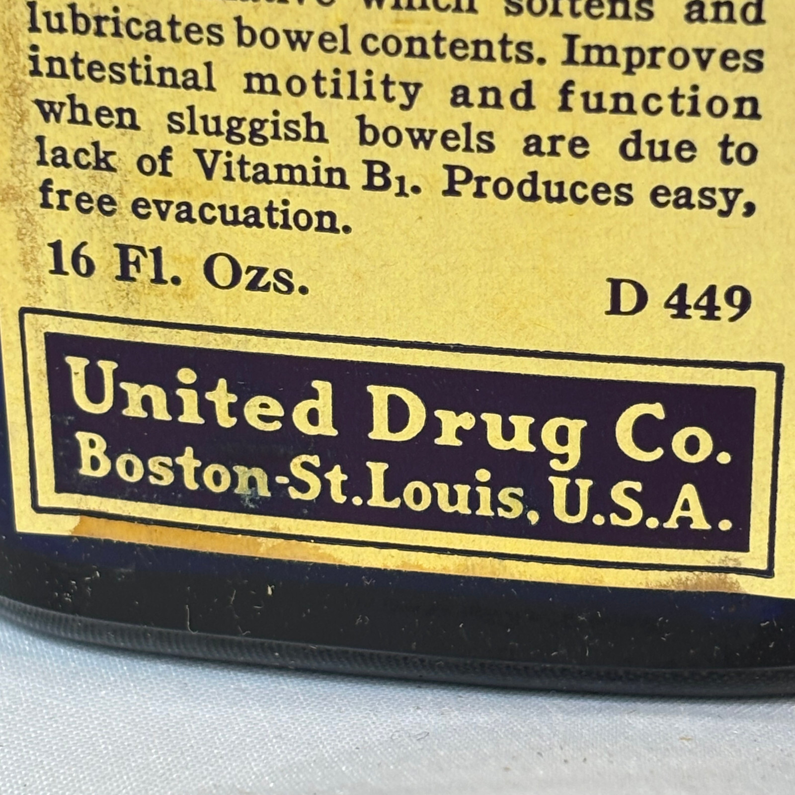 Vtg Agarex W/ Vitamin B1 16oz Cobalt Blue Bottle In Box Rexall Drug Stores