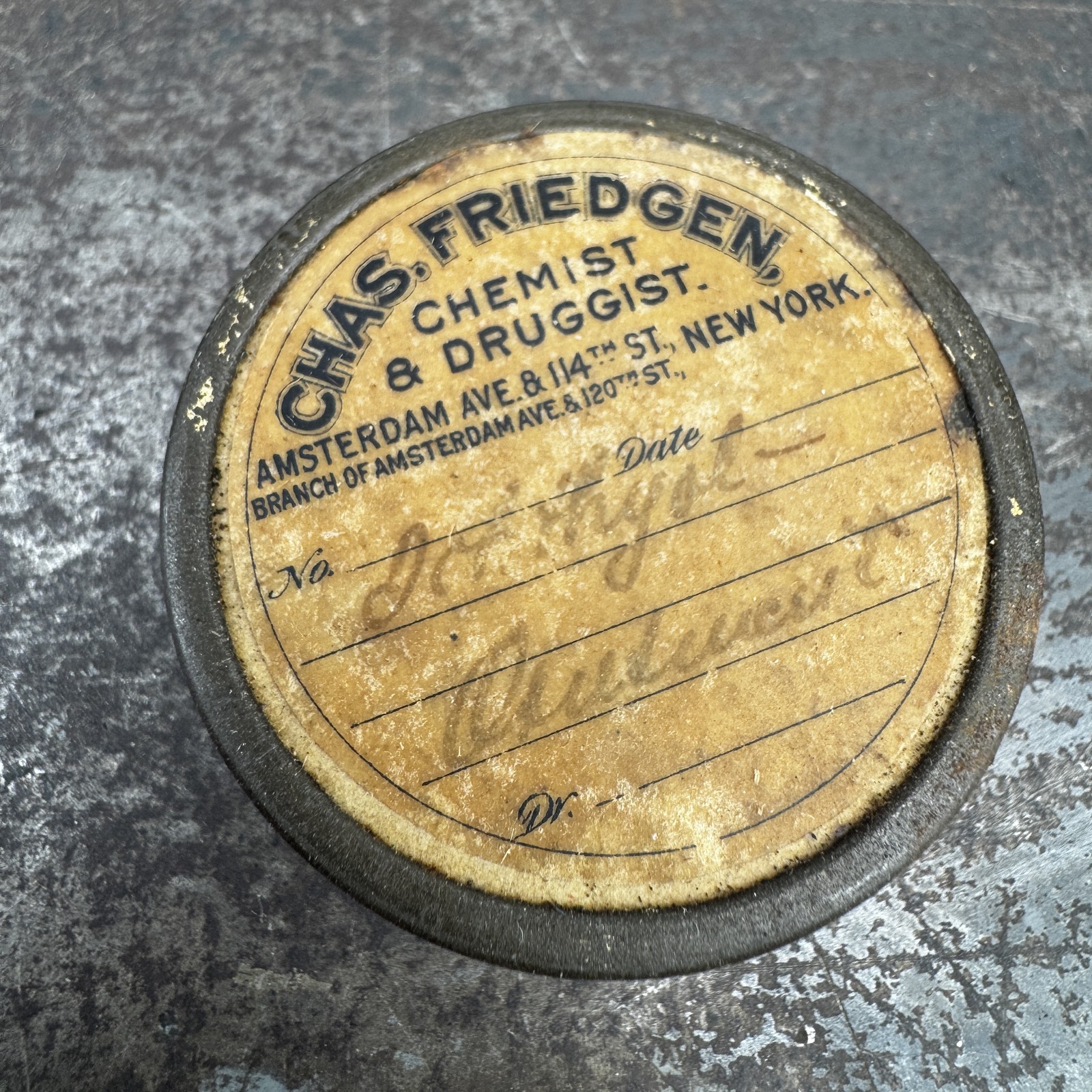 Vtg CHAS. FRIEDGEN Chemist / Druggist NEW YORK Ointment Container