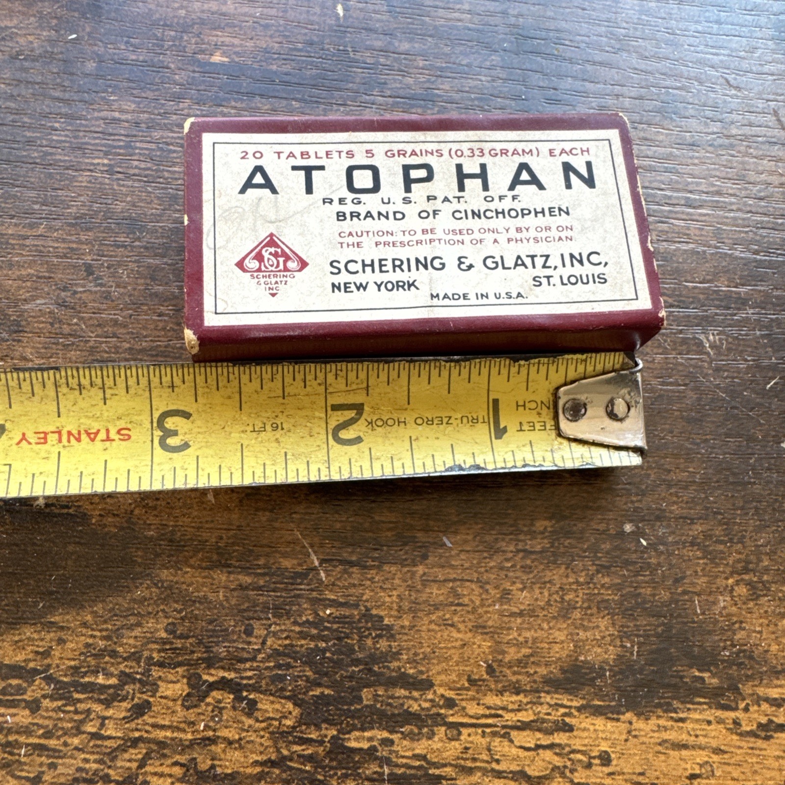 Atophan Vintage Box Shering Glatz New York Cinchophen Empty Box Medicine