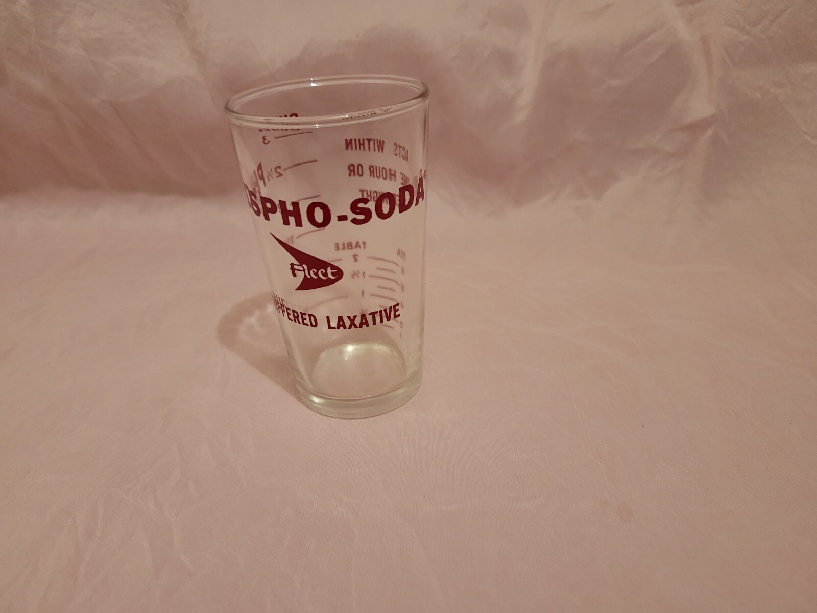 Fleet Phospho Soda Glass Measuring Cup Buffered Laxative Medical Ad Hazel Atlas
