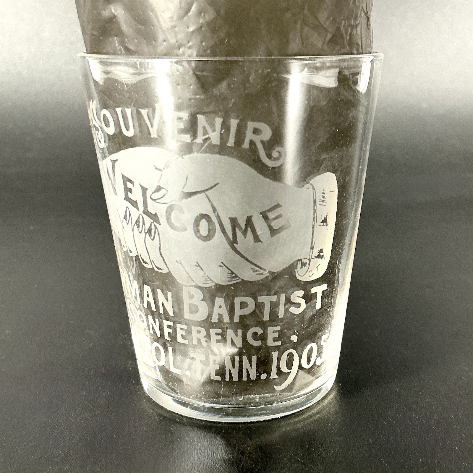 Victor Liver Syrup Souvenir Medicine Cup Glass 1905 German Baptist Conference