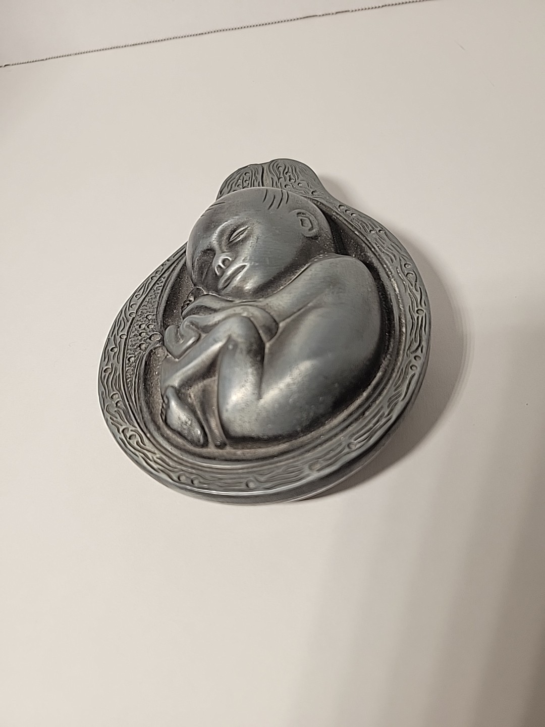 Vtg 1950-60s Parke-Davis Tabron Baby In Womb Fetus Pewter Heavy Paperweight