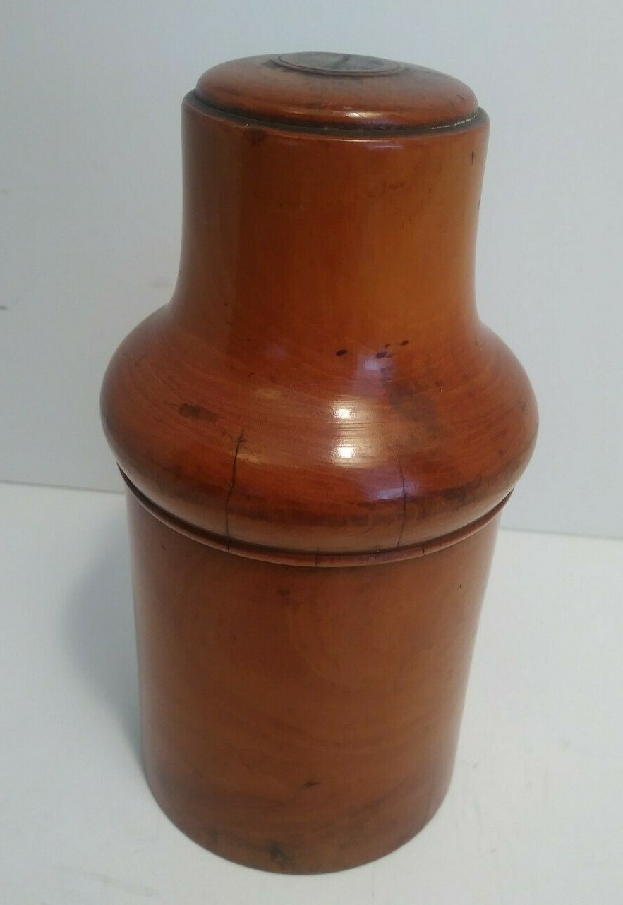 Antique Branded Boxwood Pharmaceutical Treenware Covered Glassware Box Holder