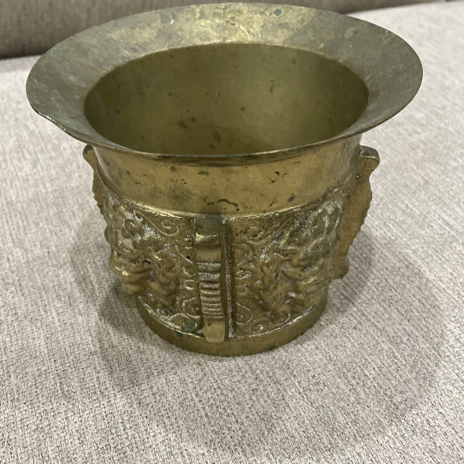 Vintage Brass Mortar Heavy Pharmaceutical Apothecary Ornate Lions Head